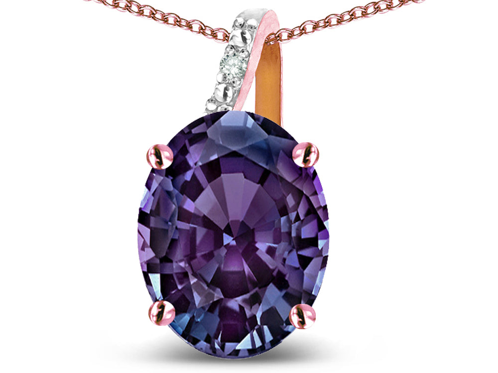 Star K 14k Gold Oval 9x7 Simulated Alexandrite Journey Pendant Necklace