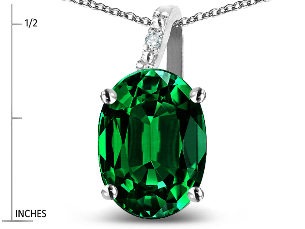 Star K 14k Gold Oval 9x7 Simulated Emerald Journey Pendant Necklace