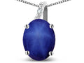 Star K 14k Gold Oval 9x7 Created Star Sapphire Journey Pendant Necklace