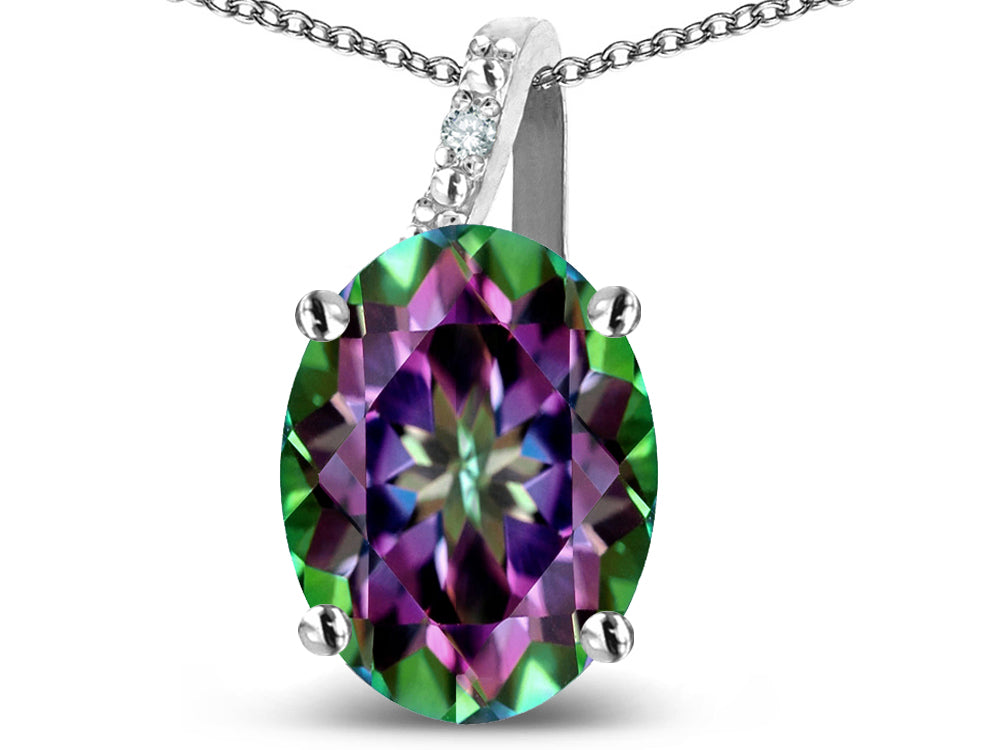Star K 14k Gold Oval 9x7 Rainbow Mystic Topaz Journey Pendant Necklace