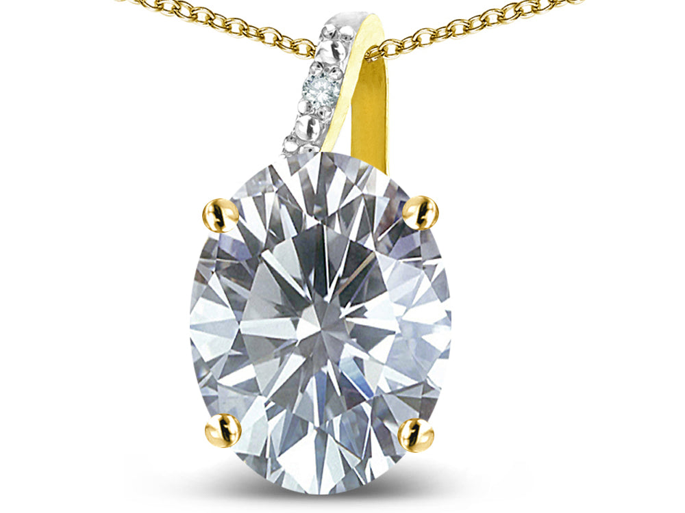 Star K  Oval 9x7 Genuine White Topaz Journey Pendant Necklace