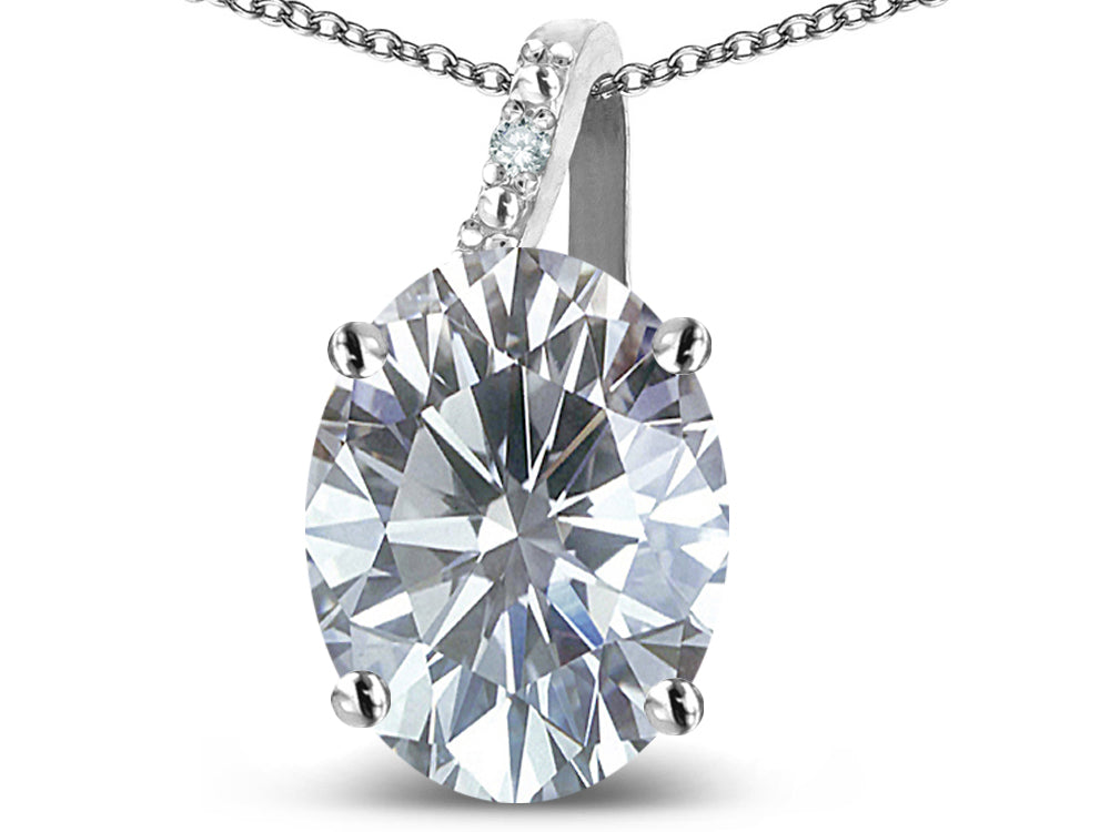 Star K  Oval 9x7 Genuine White Topaz Journey Pendant Necklace