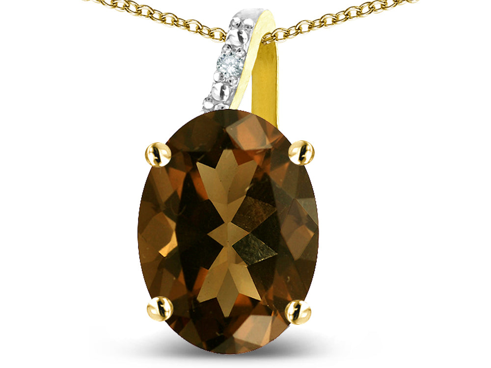 Star K 14k Gold Oval 9x7 Genuine Smoky Quartz Journey Pendant Necklace