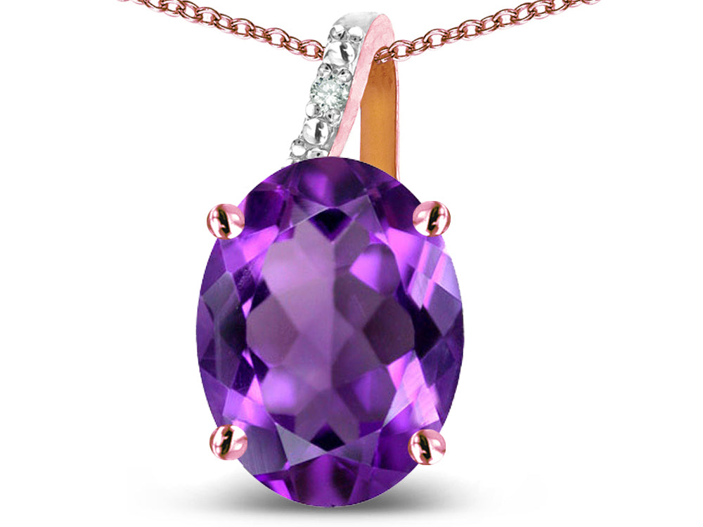 Star K 10k Gold Oval 9x7 Genuine Amethyst Journey Pendant Necklace
