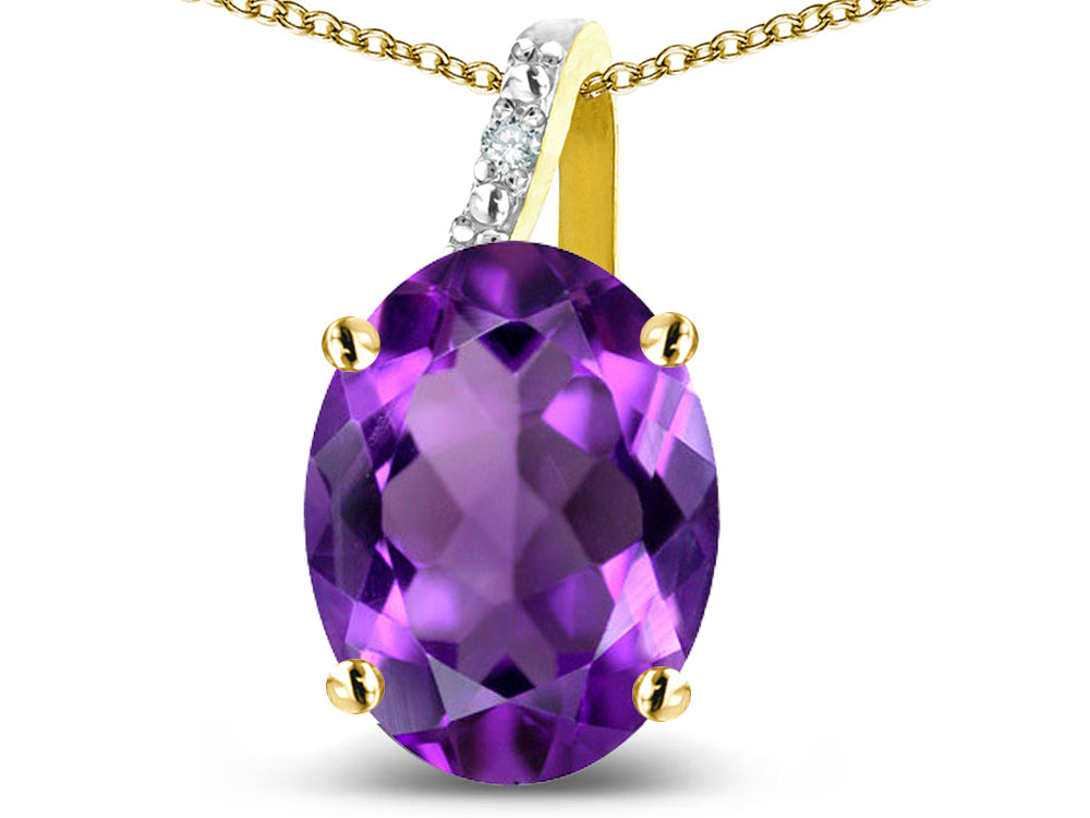 Star K 10k Gold Oval 9x7 Genuine Amethyst Journey Pendant Necklace