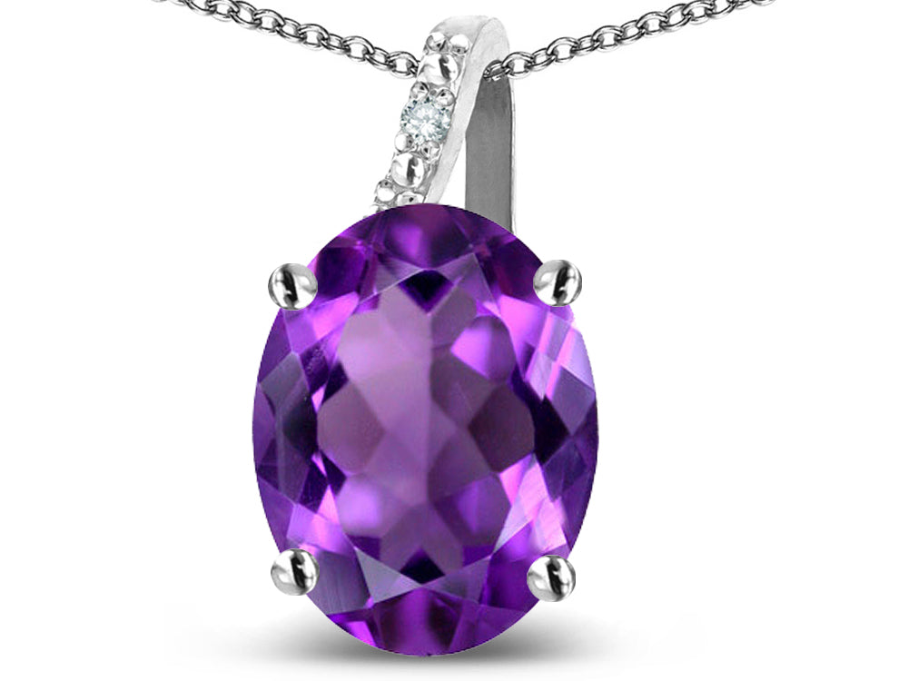 Star K 10k Gold Oval 9x7 Genuine Amethyst Journey Pendant Necklace