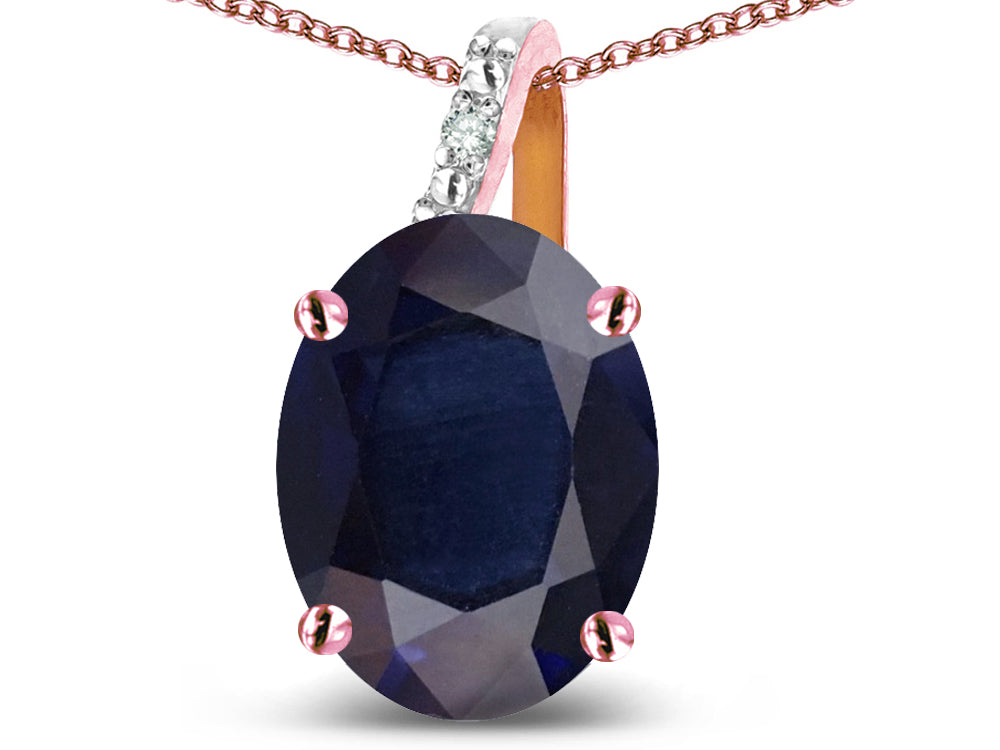 Star K  Oval 9x7 Genuine Dark Sapphire Journey Pendant Necklace
