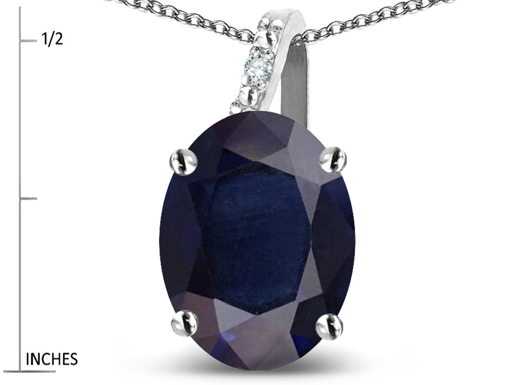 Star K  Oval 9x7 Genuine Dark Sapphire Journey Pendant Necklace