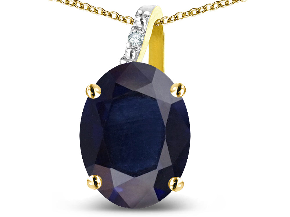 Star K  Oval 9x7 Genuine Dark Sapphire Journey Pendant Necklace