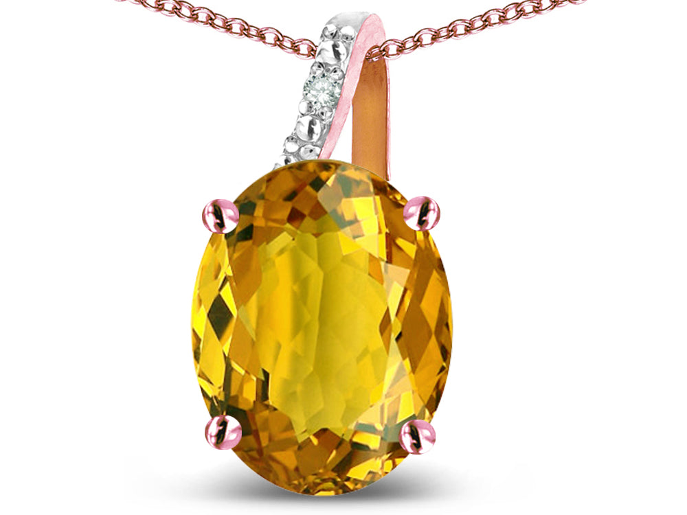 Star K 10k Gold Oval 9x7 Genuine Citrine Journey Pendant Necklace