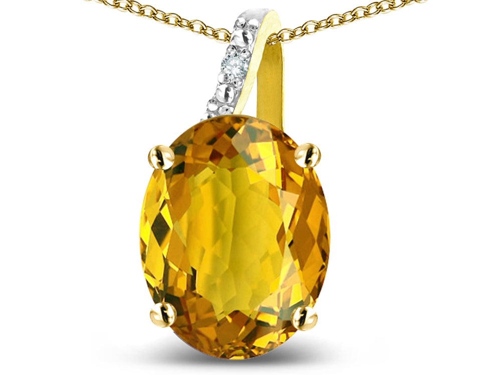 Star K 10k Gold Oval 9x7 Genuine Citrine Journey Pendant Necklace