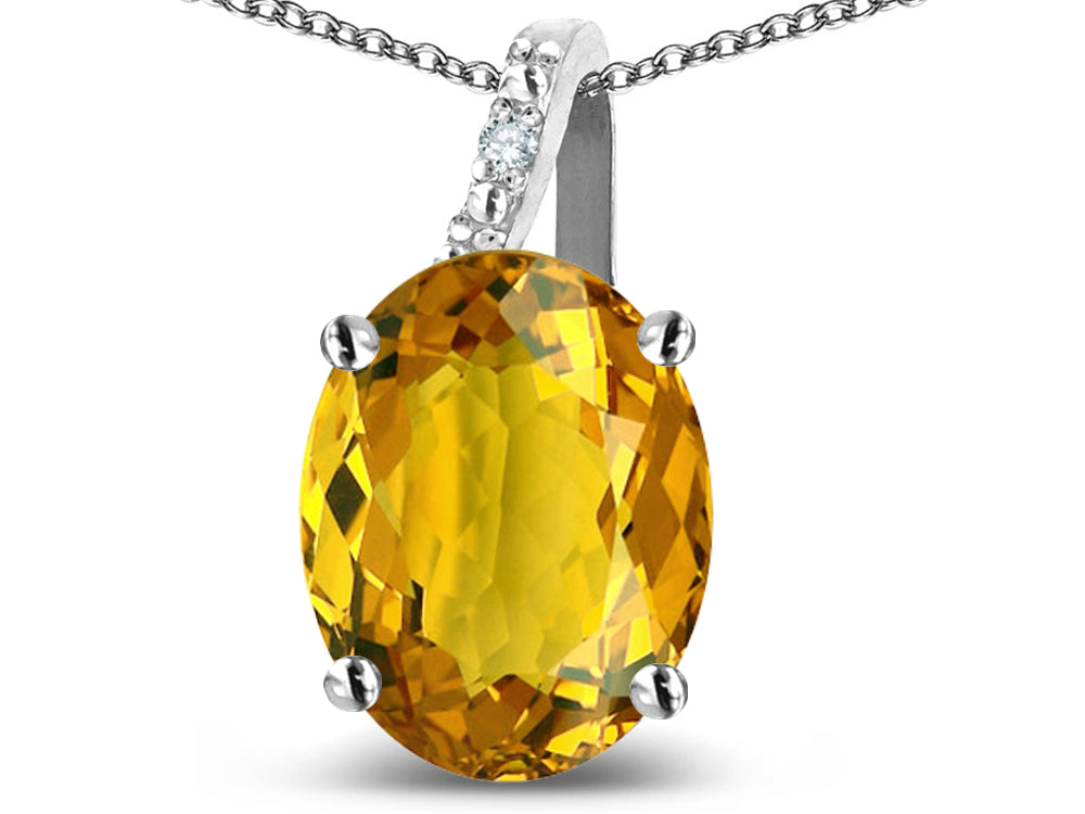 Star K 10k Gold Oval 9x7 Genuine Citrine Journey Pendant Necklace