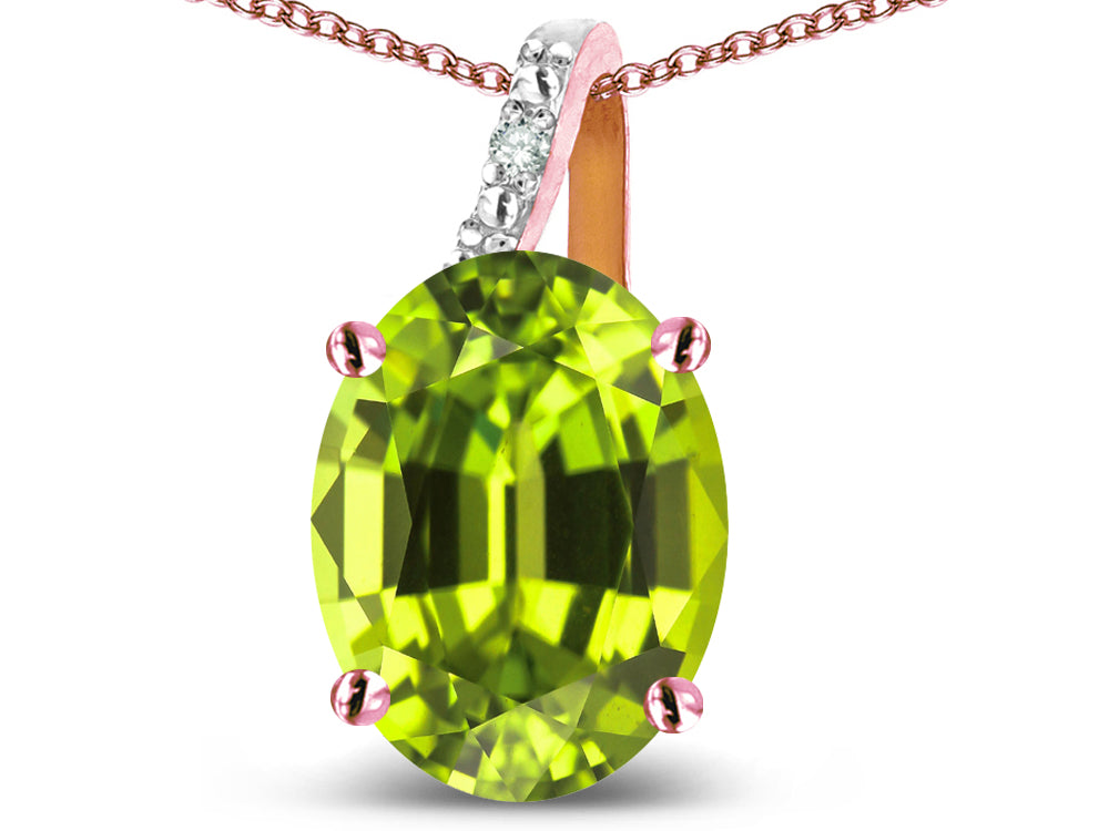 Star K 10k Gold Oval 9x7 Genuine Peridot Journey Pendant Necklace