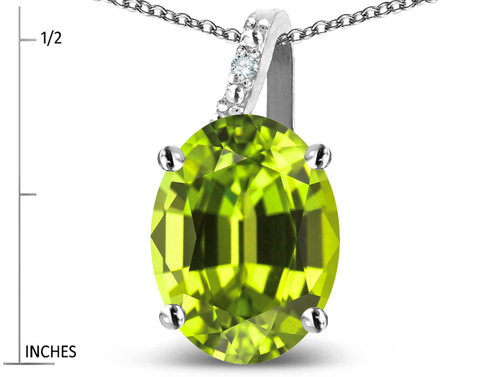 Star K 10k Gold Oval 9x7 Genuine Peridot Journey Pendant Necklace