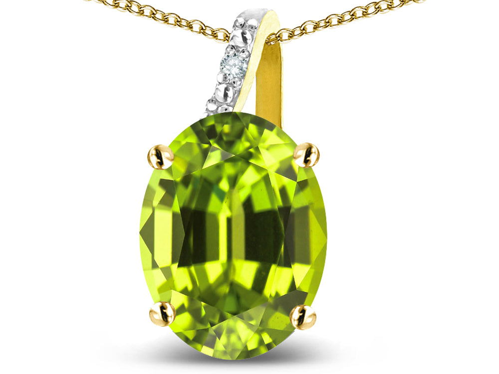 Star K 10k Gold Oval 9x7 Genuine Peridot Journey Pendant Necklace