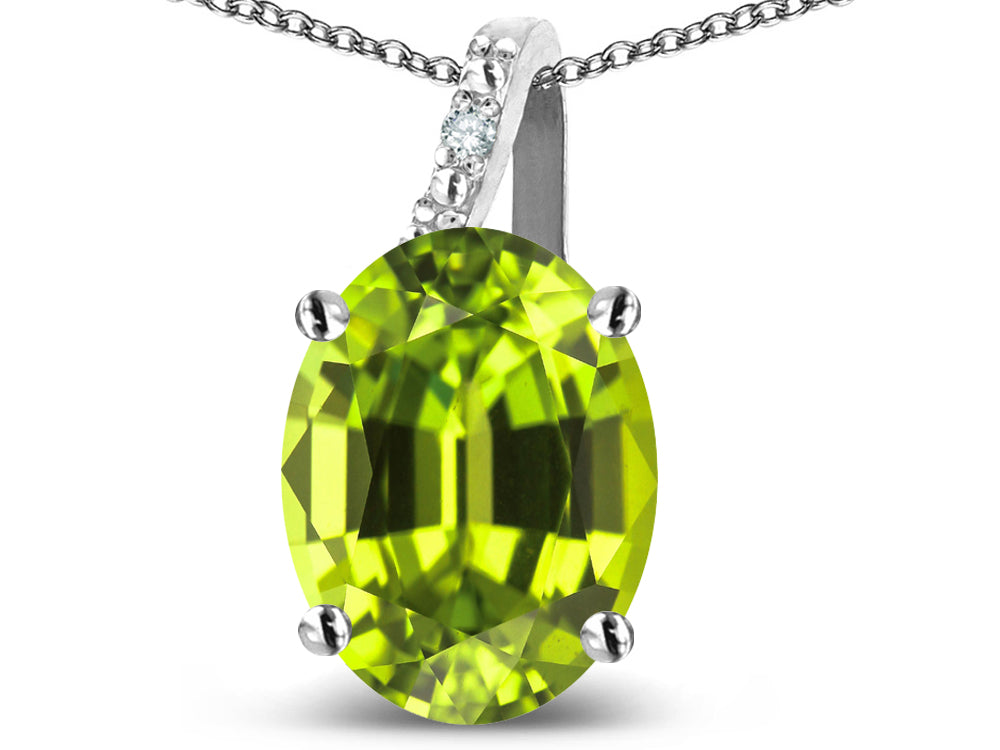 Star K 10k Gold Oval 9x7 Genuine Peridot Journey Pendant Necklace