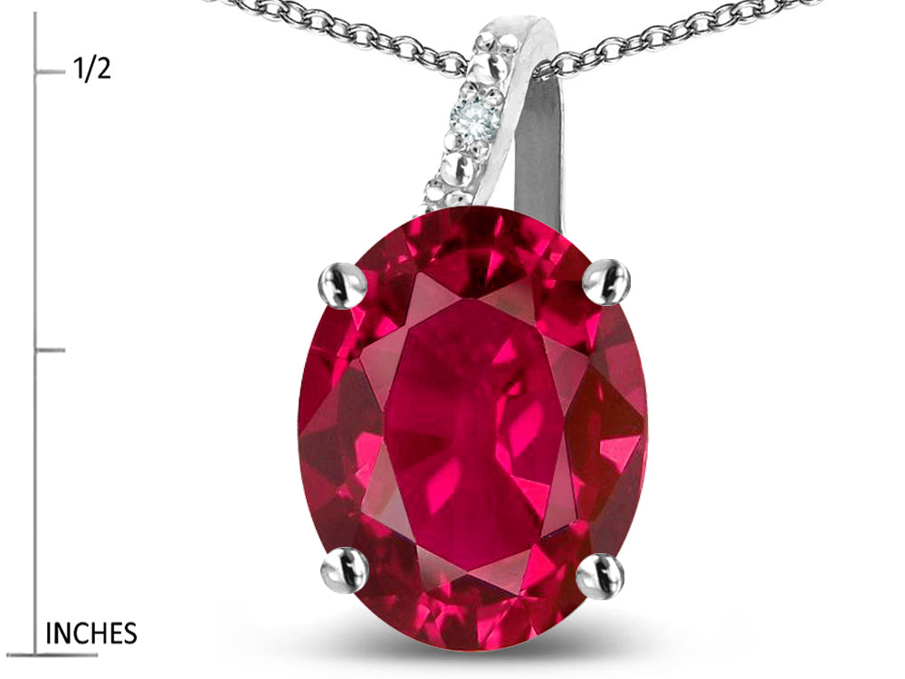 Star K 10k Gold Oval 9x7 Created Ruby Journey Pendant Necklace