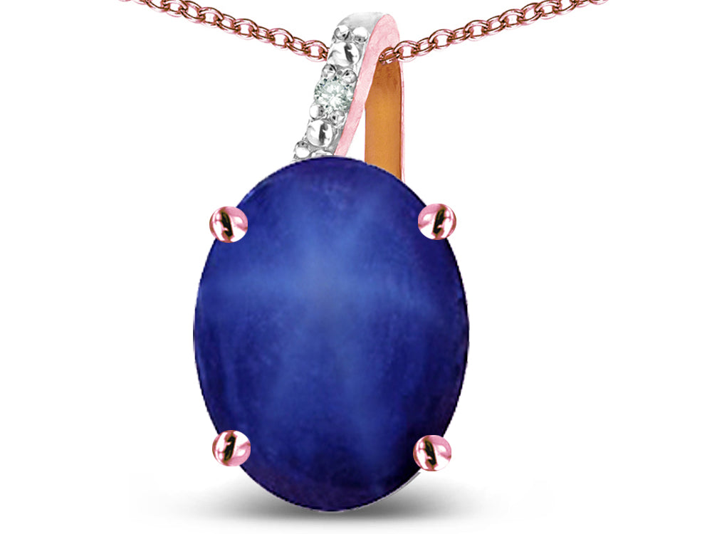 Star K 10k Gold Oval 9x7 Created Star Sapphire Journey Pendant Necklace
