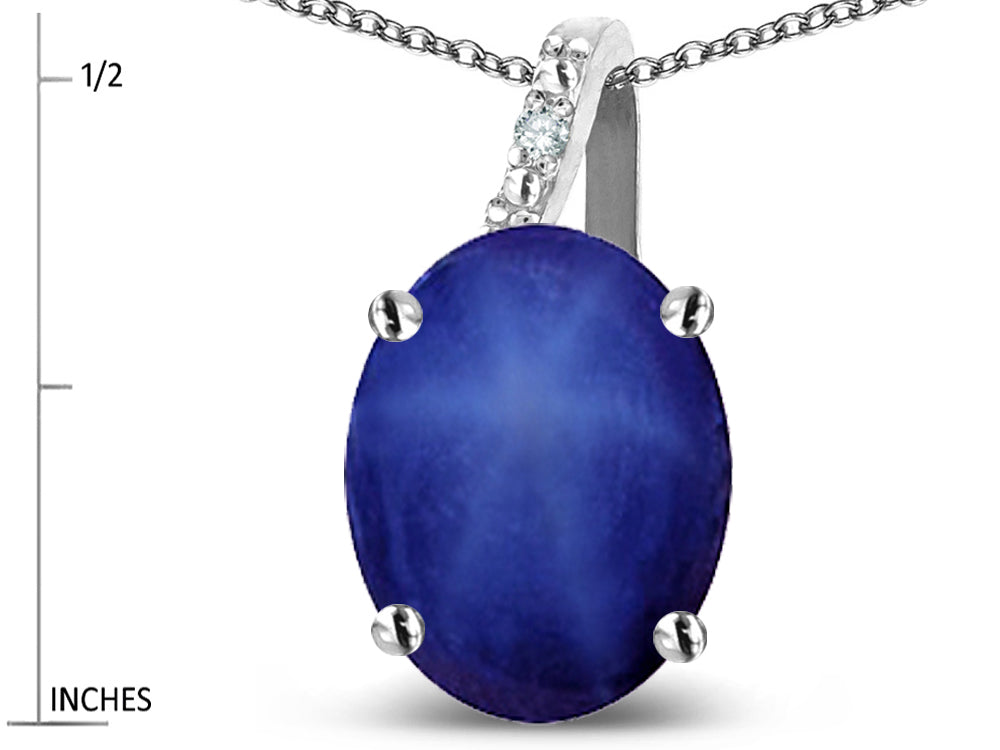 Star K 10k Gold Oval 9x7 Created Star Sapphire Journey Pendant Necklace