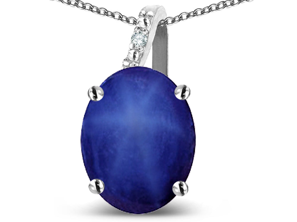 Star K 10k Gold Oval 9x7 Created Star Sapphire Journey Pendant Necklace