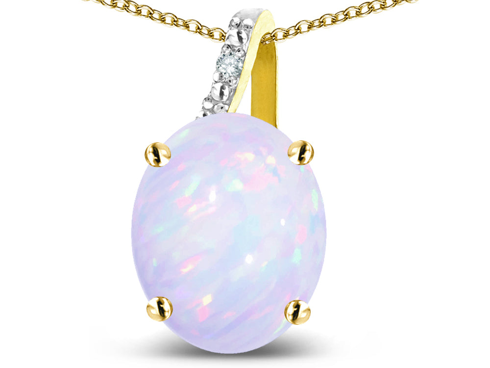 Star K 10k Gold Oval 9x7 Genuine Opal Journey Pendant Necklace