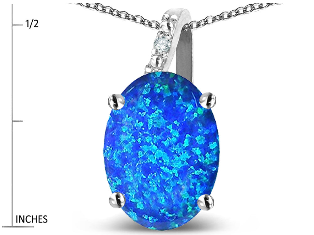 Star K 10k Gold Oval 9x7 Created Blue Opal Journey Pendant Necklace