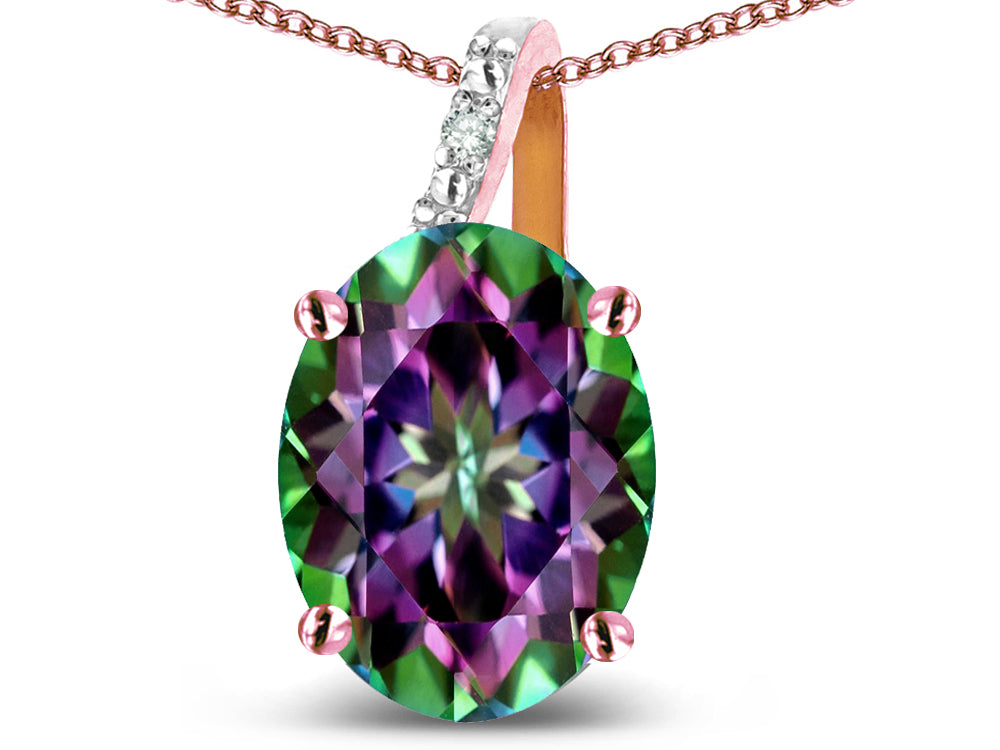 Star K 10k Gold Oval 9x7 Rainbow Mystic Topaz Journey Pendant Necklace