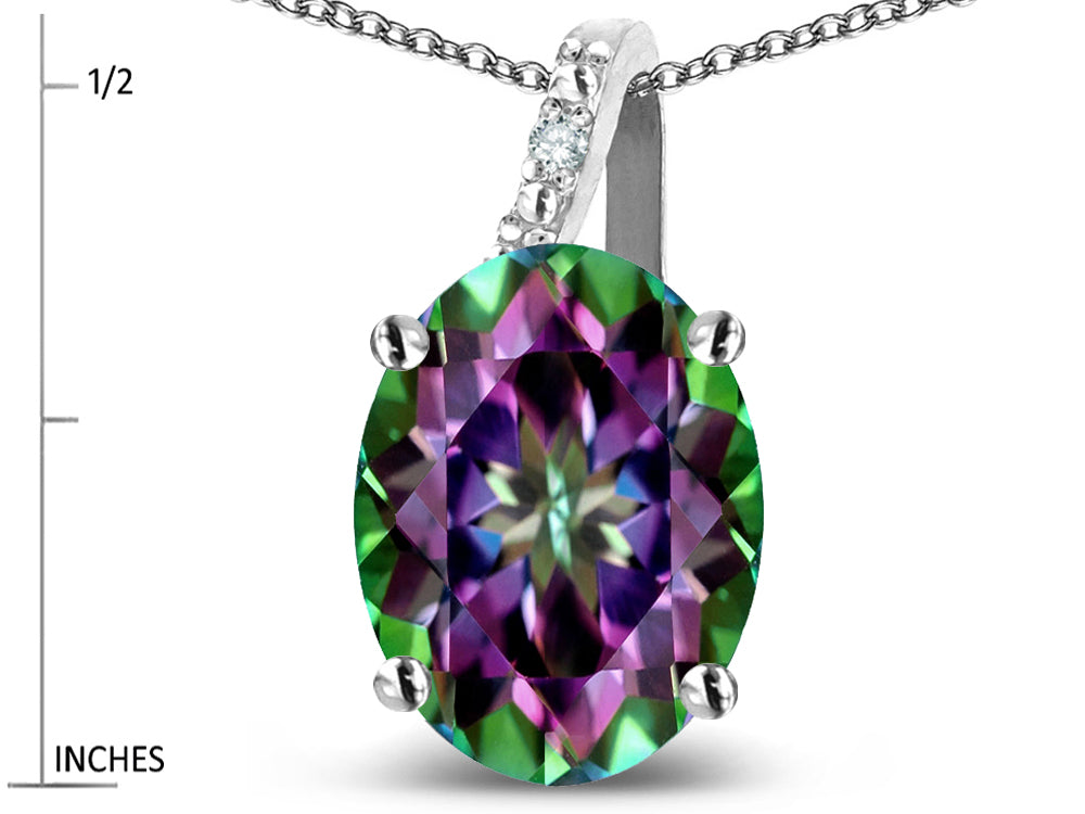 Star K 10k Gold Oval 9x7 Rainbow Mystic Topaz Journey Pendant Necklace