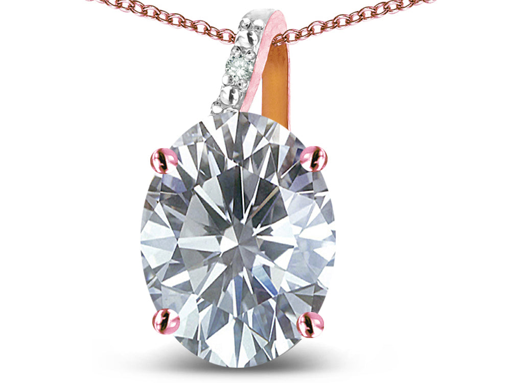 Star K  Oval 9x7 Genuine White Topaz Journey Pendant Necklace