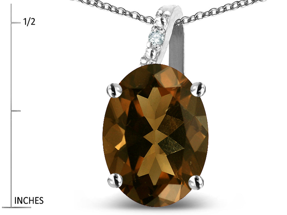 Star K 10k Gold Oval 9x7 Genuine Smoky Quartz Journey Pendant Necklace