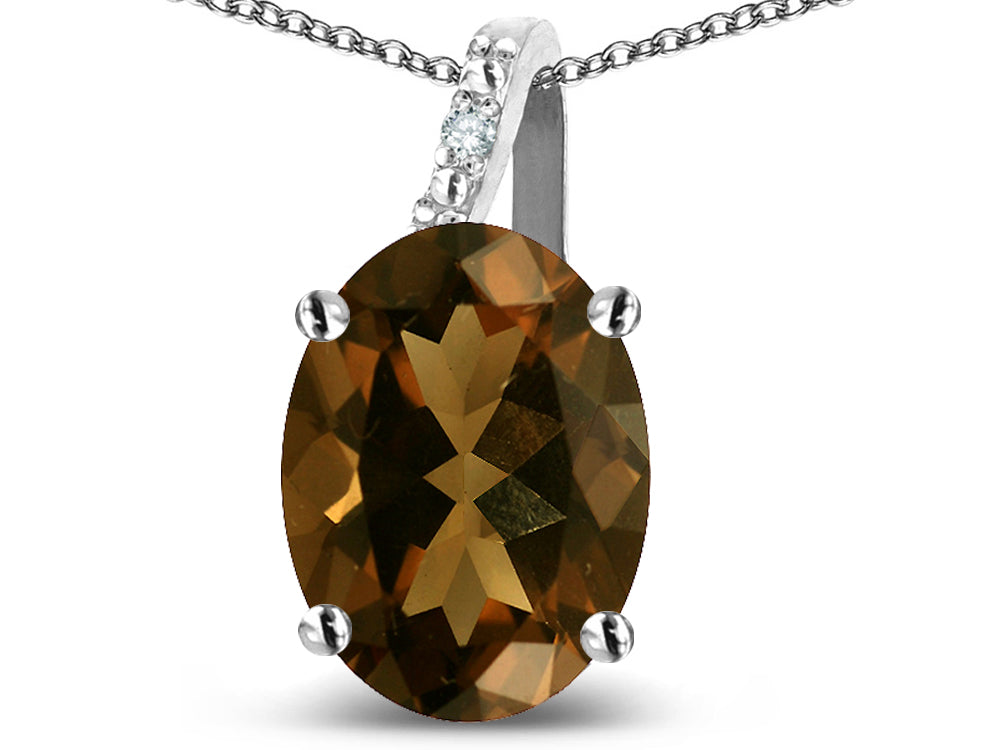 Star K 10k Gold Oval 9x7 Genuine Smoky Quartz Journey Pendant Necklace