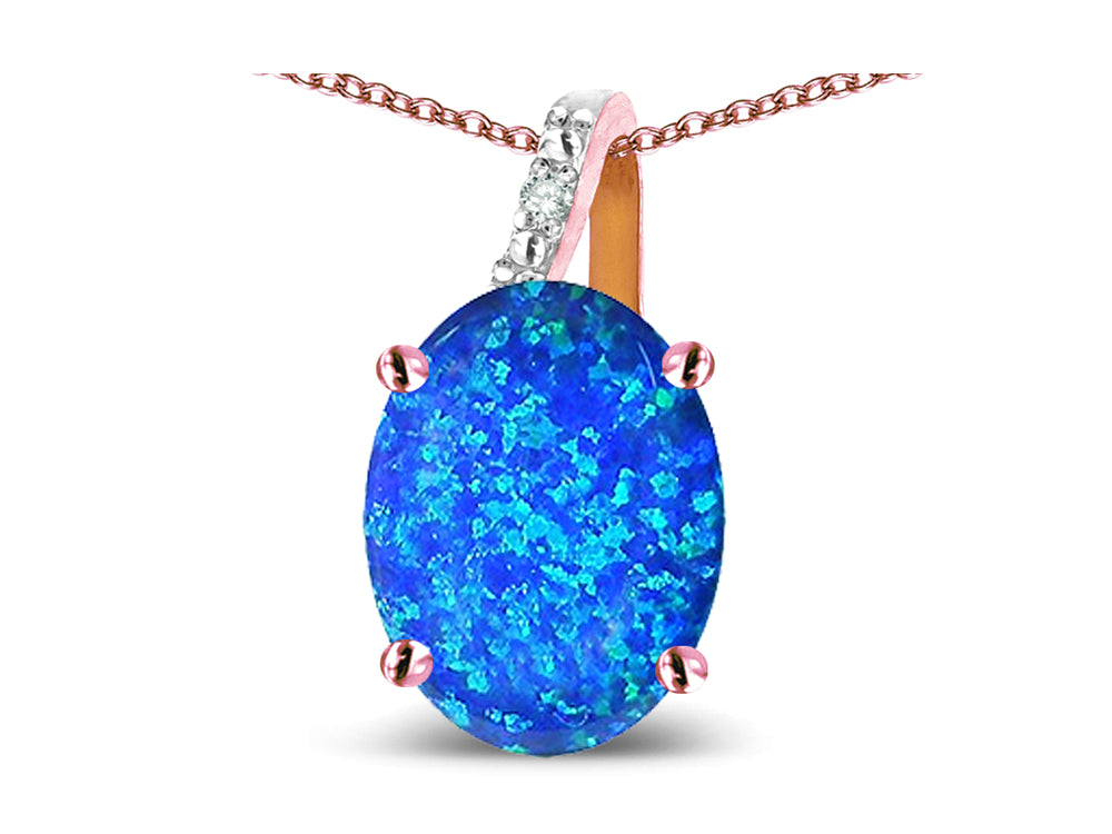 Star K Oval 8x6 Blue Created Opal Journey Pendant Necklace