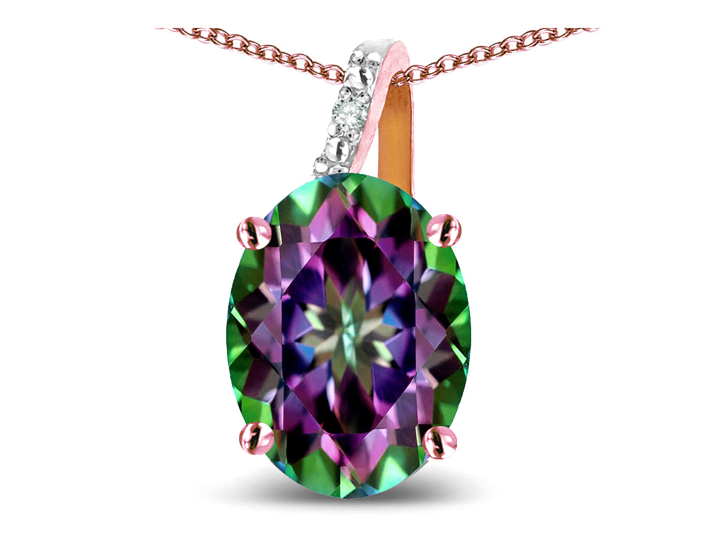 Star K Oval 8x6 Rainbow Mystic Topaz Journey Pendant Necklace