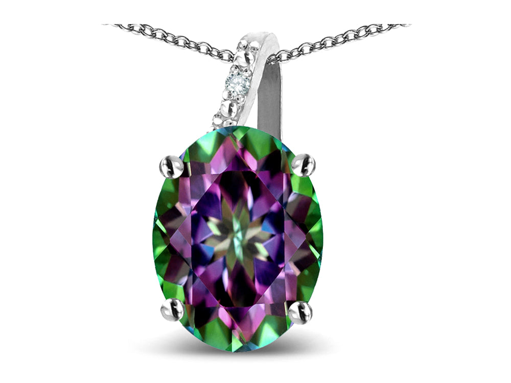 Star K Oval 8x6 Rainbow Mystic Topaz Journey Pendant Necklace