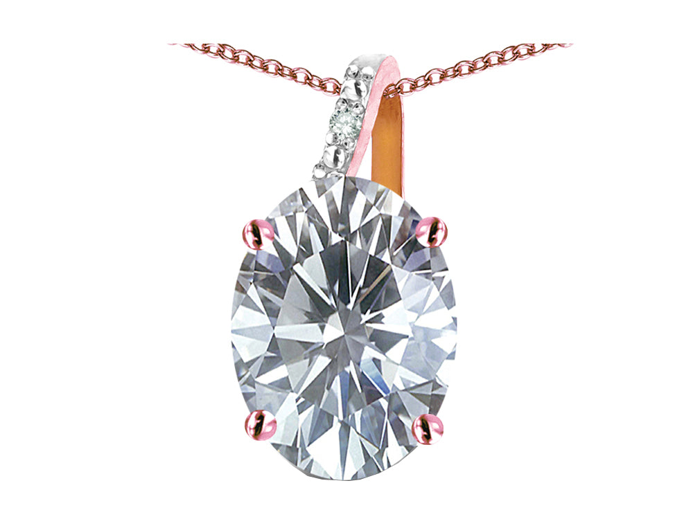 Star K Oval 8x6 Genuine White Topaz Journey Pendant Necklace