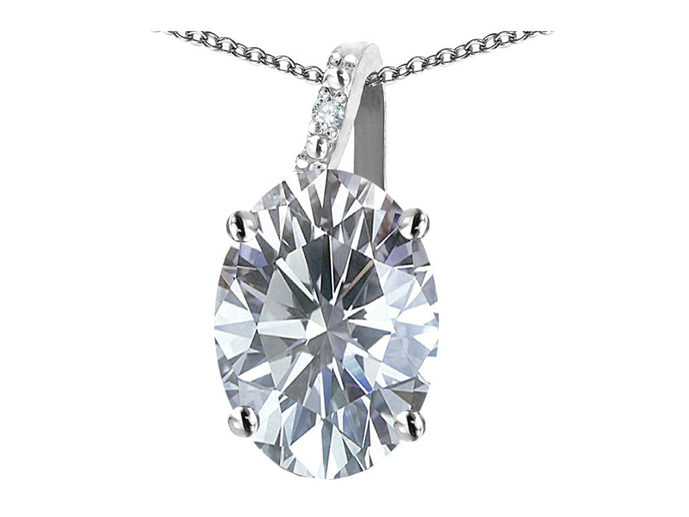 Star K Oval 8x6 Genuine White Topaz Journey Pendant Necklace