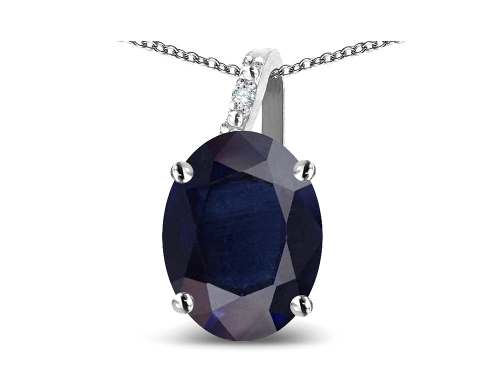 Star K Oval 8x6 Genuine Dark Sapphire Journey Pendant Necklace