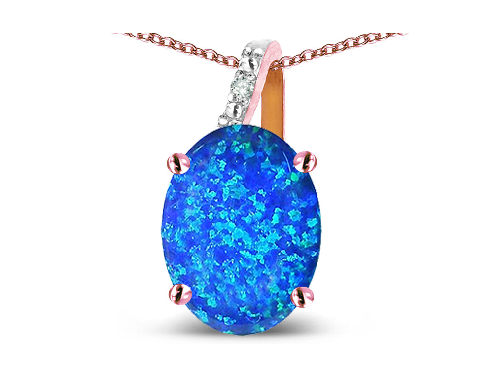 Star K Oval 8x6 Blue Created Opal Journey Pendant Necklace