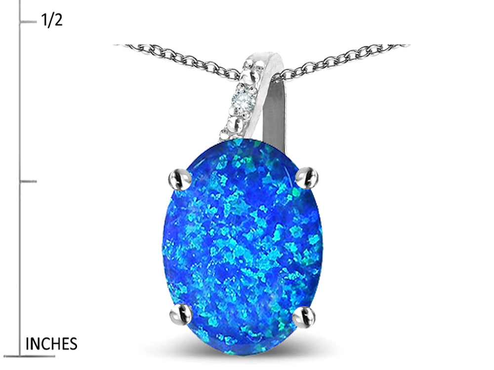 Star K Oval 8x6 Blue Created Opal Journey Pendant Necklace