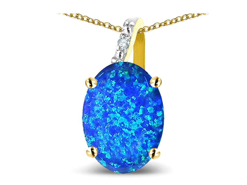 Star K Oval 8x6 Blue Created Opal Journey Pendant Necklace