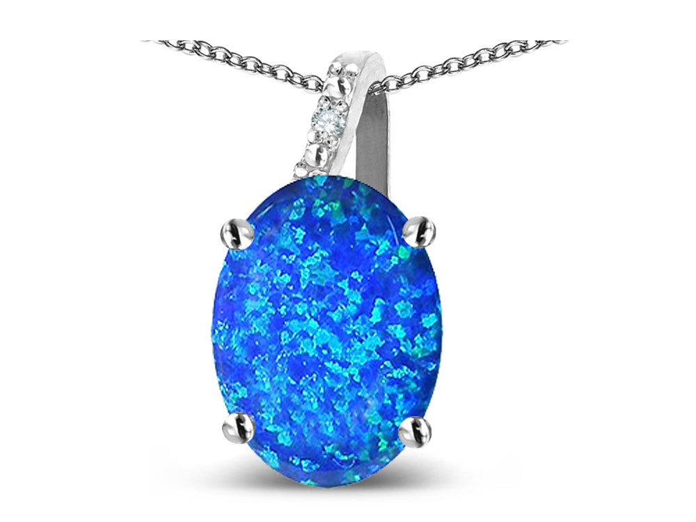 Star K Oval 8x6 Blue Created Opal Journey Pendant Necklace