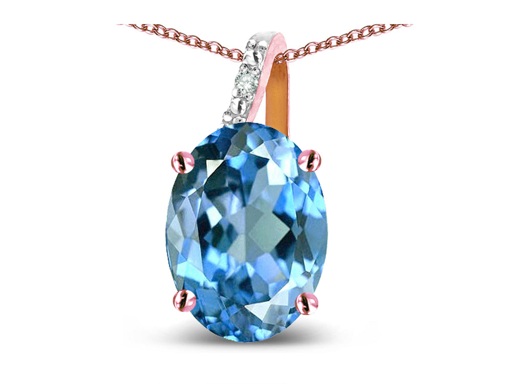 Star K Oval 8x6 Genuine Blue Topaz Journey Pendant Necklace