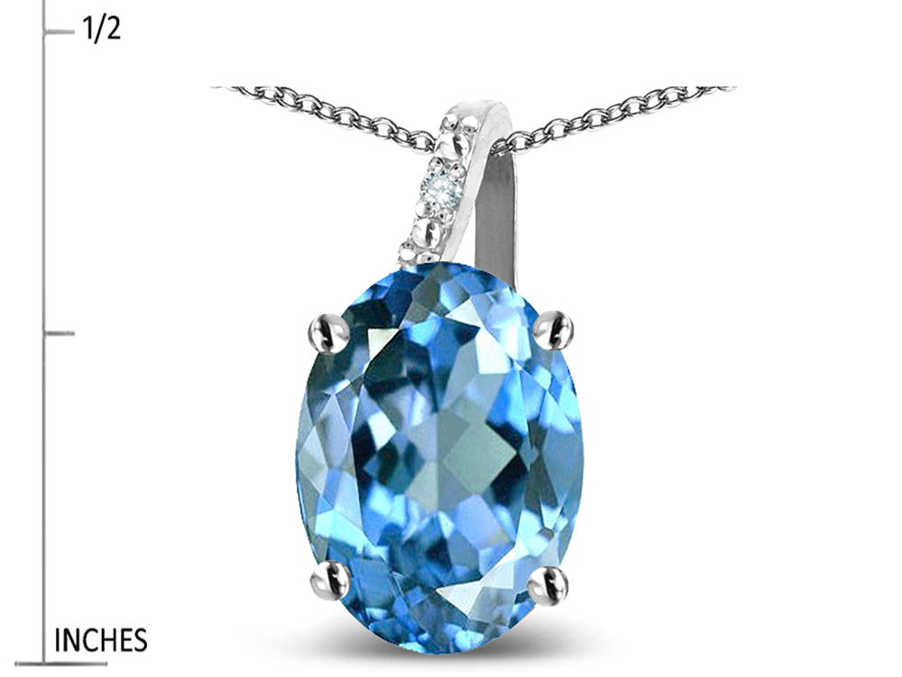 Star K Oval 8x6 Genuine Blue Topaz Journey Pendant Necklace