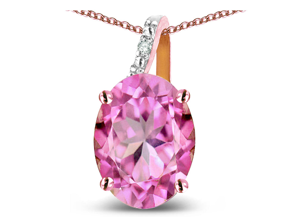 Star K Oval 8x6 Created Pink Sapphire Journey Pendant Necklace
