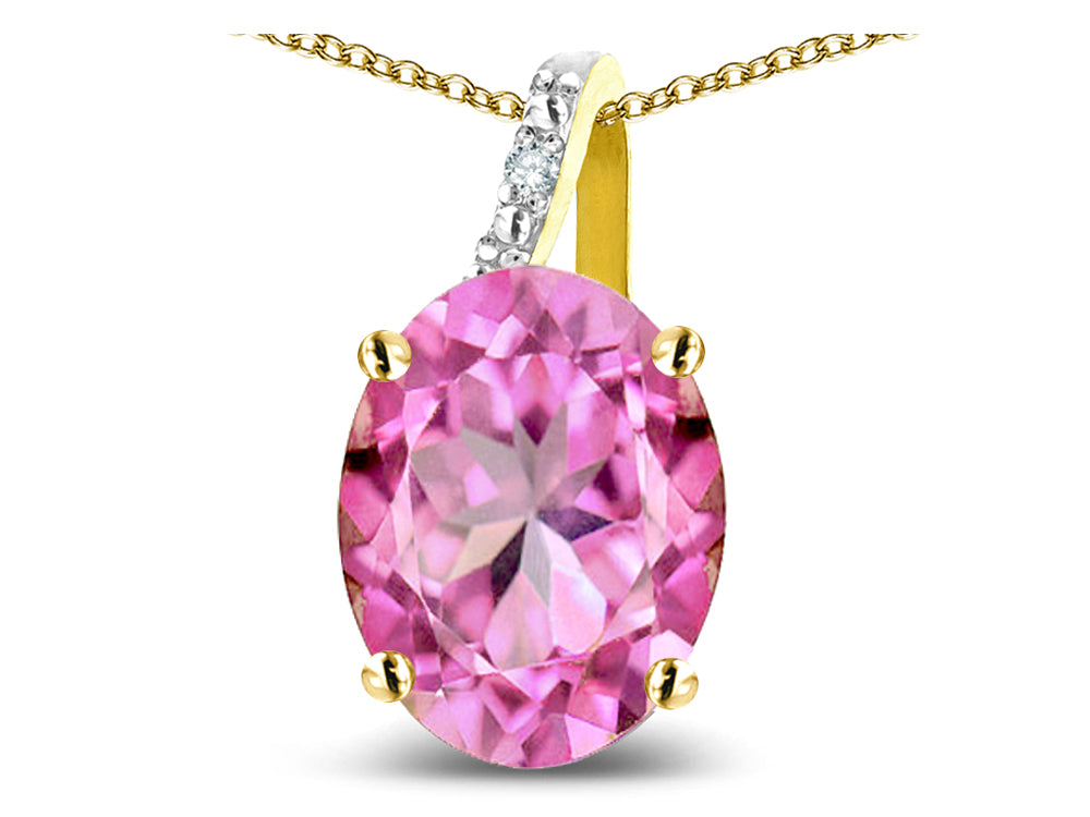 Star K Oval 8x6 Created Pink Sapphire Journey Pendant Necklace