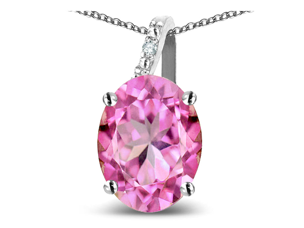 Star K Oval 8x6 Created Pink Sapphire Journey Pendant Necklace