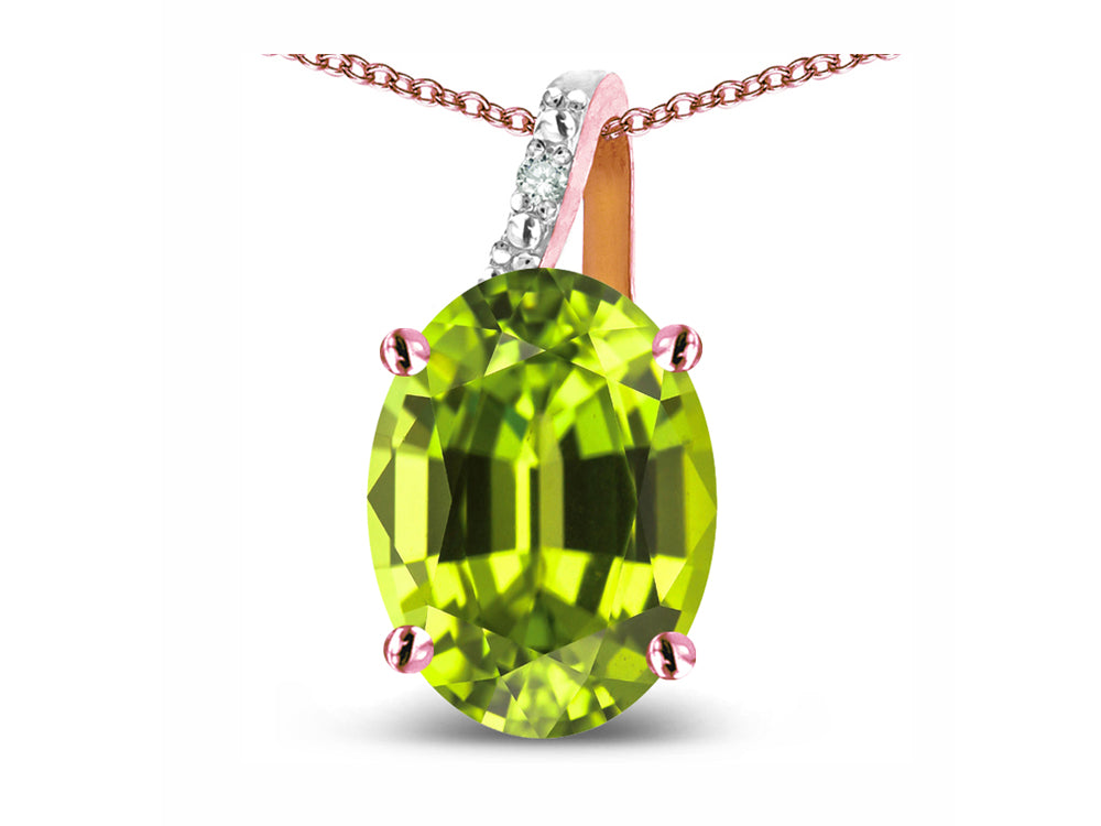 Star K Oval 8x6 Genuine Peridot Journey Pendant Necklace