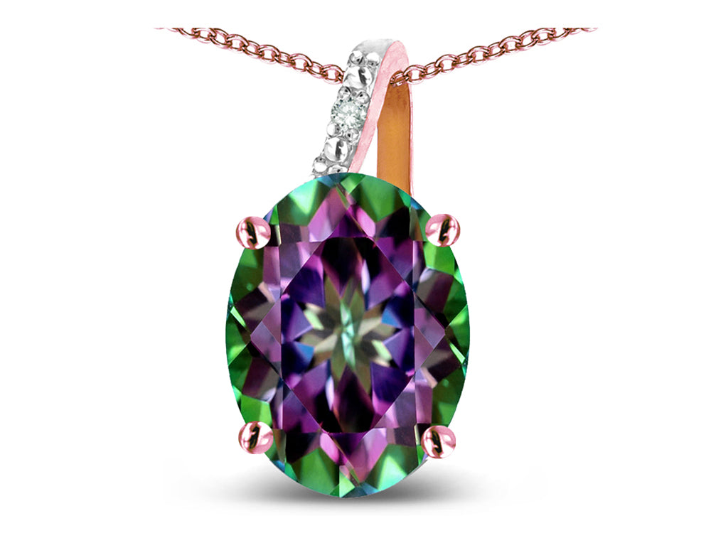 Star K Oval 8x6 Rainbow Mystic Topaz Journey Pendant Necklace