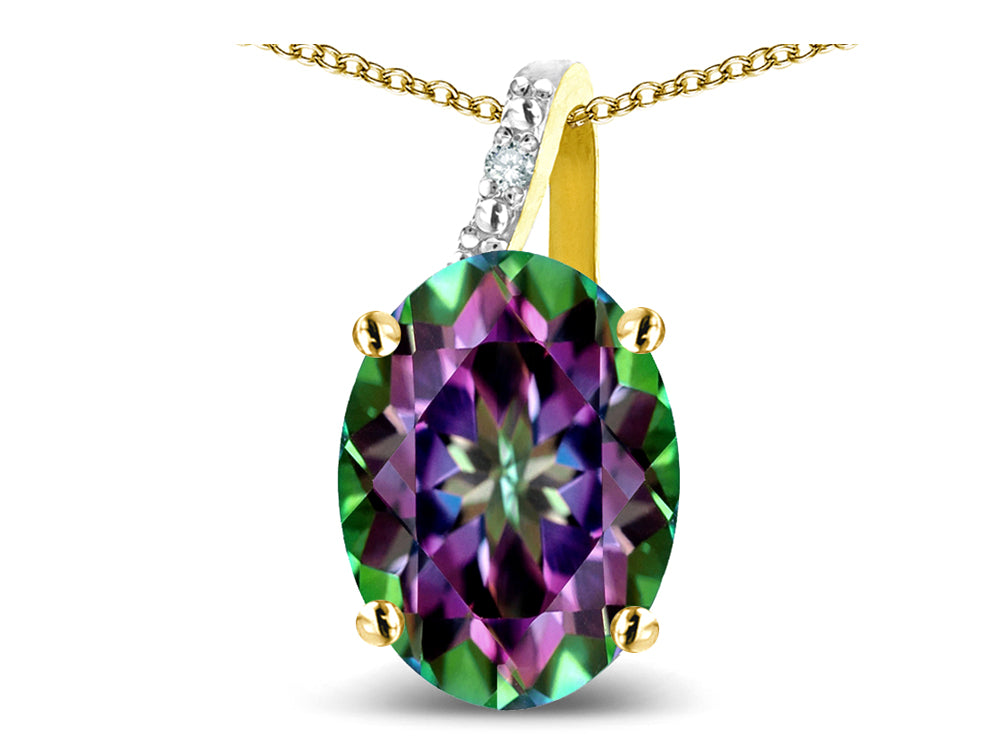 Star K Oval 8x6 Rainbow Mystic Topaz Journey Pendant Necklace