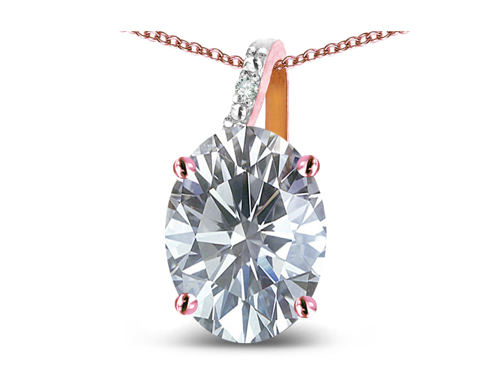 Star K Oval 8x6 Genuine White Topaz Journey Pendant Necklace
